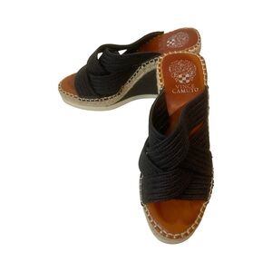 VINCE CAMUTO Bailah Wedge Espadrille Sandal in‎ Natural/Black, Size 7